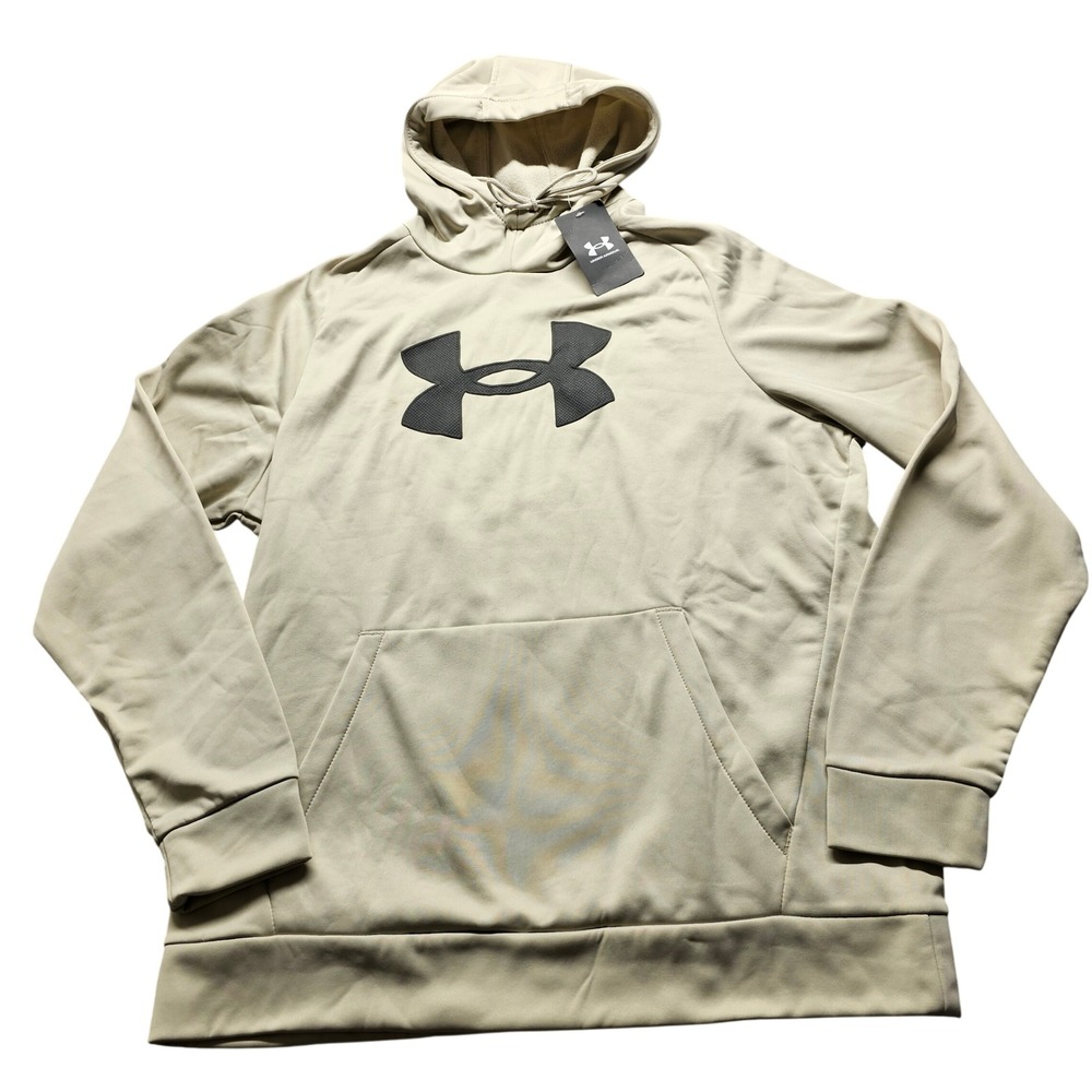 Under Armour Fleece Big Logo Hoodie Mens Large Tan 1379854 Active Pullover
